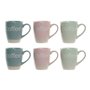 Tasse mug DKD Home Decor Multicouleur Bleu Rose Bois d'hévéa Vert Grès 160 ml (3 Unités) (7 pcs)