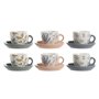 Lot de tasses avec soucoupes DKD Home Decor Bleu Gris Multicouleur Rose clair Porcelaine 90 ml 11 x 11 x 2 cm (3 Unités)