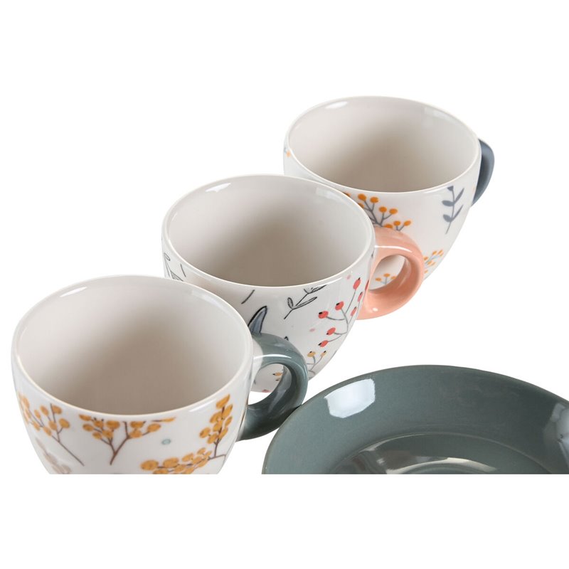 Image secondaire de Lot de tasses avec soucoupes DKD Home Decor Bleu Gris Multicouleur Rose clair Porcelaine 90 ml 11 x 11 x 2 cm (3 Unités)