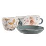 Lot de tasses avec soucoupes DKD Home Decor Bleu Gris Multicouleur Rose clair Porcelaine 90 ml 11 x 11 x 2 cm (3 Unités)