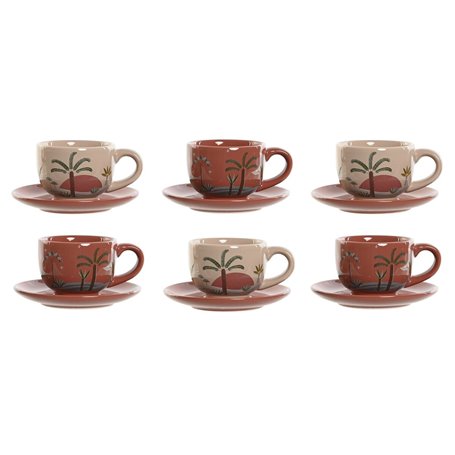 Jeu de 6 tasses avec plat Home ESPRIT Jaune Beige Terre cuite Lila Métal Dolomite 180 ml