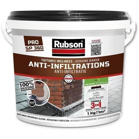Anti-infiltrations - RUBSON - Noir 1kg - Revetement imperméable - 100% Silicone - Résiste aux UV
