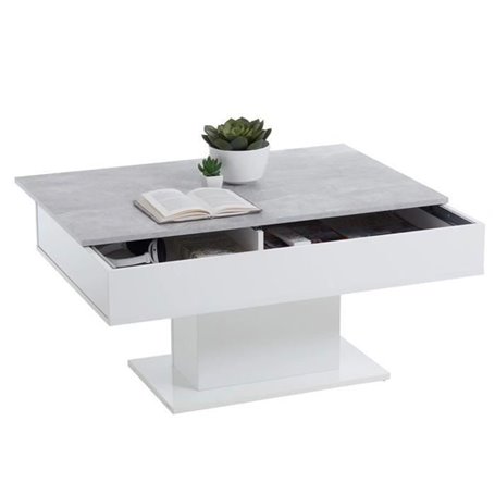 Table Basse - Bout de canapé -  mélamine Gris Béton et Blanc L100 x H46,1 x P65 cm