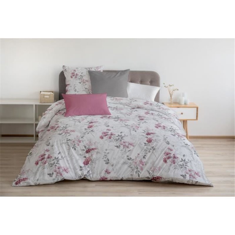 Image secondaire de Parure de couette 240x260 cm HOME LINGE PASSION POMPADOUR : Housse de couette + 2 taies d'oreiller - 100% Coton 57 Fils - Blanc/