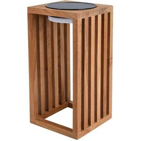 Lanterne solaire décorative - LUMISKY - CHENNAI - H30 cm - En bois teck massif - LED blanc chaud