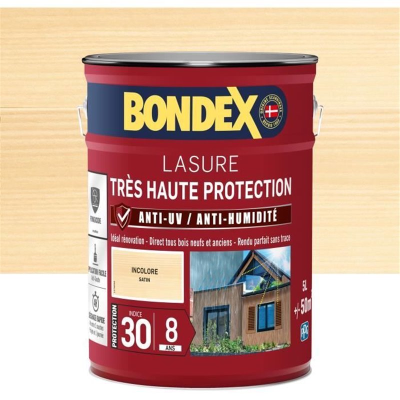 lasure pour bois très haute protection 8 ans incolore 5L Bondex