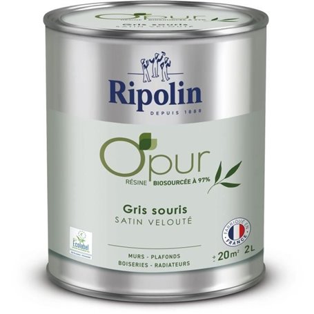 Peinture O'PUR murs, boiseries & radiateurs - RIPOLIN - 472827 - Gris souris - Satin veloute - 2 L