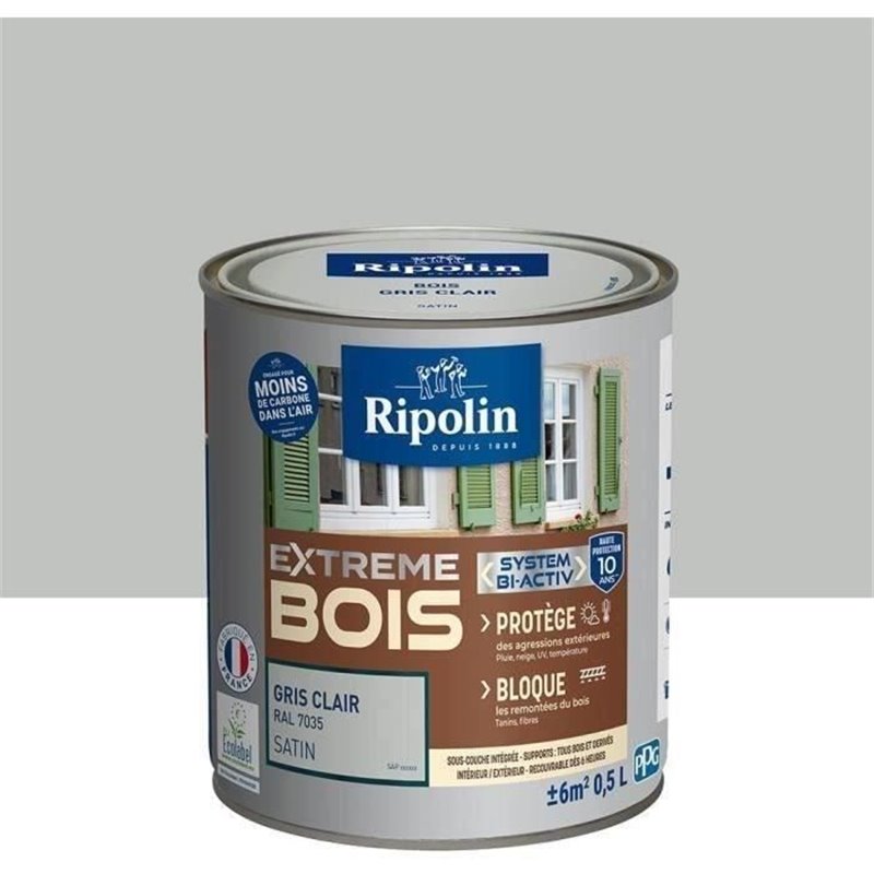 Image secondaire de RIPOLIN Peinture Bois Satin Haute Protection 10 ans qui Protege et Magnifie vos Bois - Gris clair