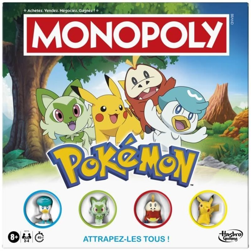 Monopoly Pokémon, jeu de société de plateau, 2 a 4 joueurs, jeux pour enfants et fans de Pokémon, env. 45 minutes, des 8 ans