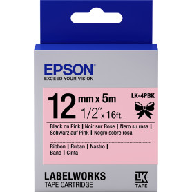 Epson Ruban satin pour étiqueteuse LK-4PBK Noir/Rose 12 mm (5 m)