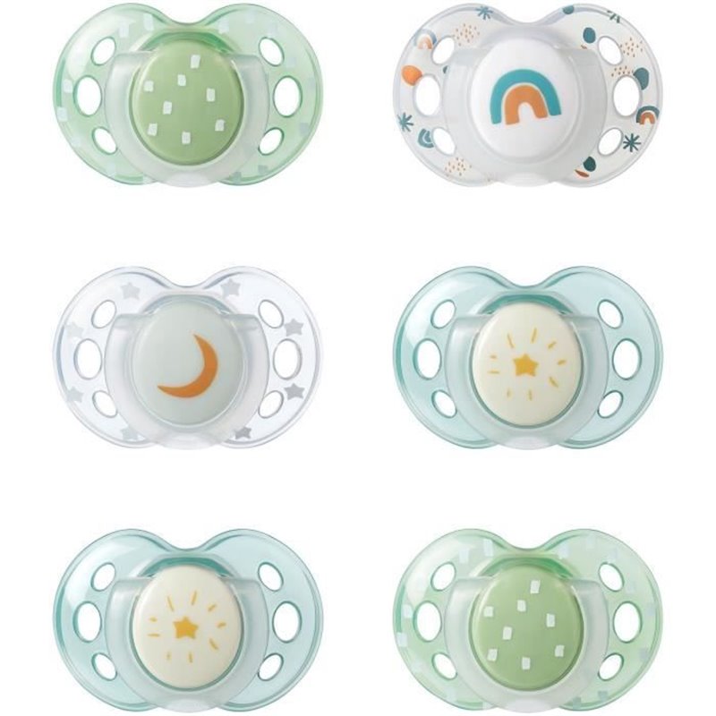 Sucette de nuit - TOMMEE TIPPEE - 18-36 mois - Lot de 6 sucettes phosphorescentes avec capsule de stérilisation réutilisable