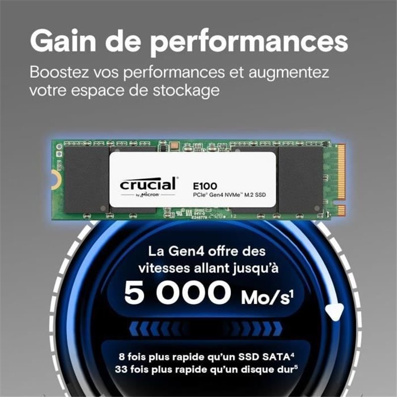Image secondaire de SSD interne - CRUCIAL - E100 - 480 Go - PCIe Gen4 NVMe M.2 - Jusqu'a 470 Mo/s