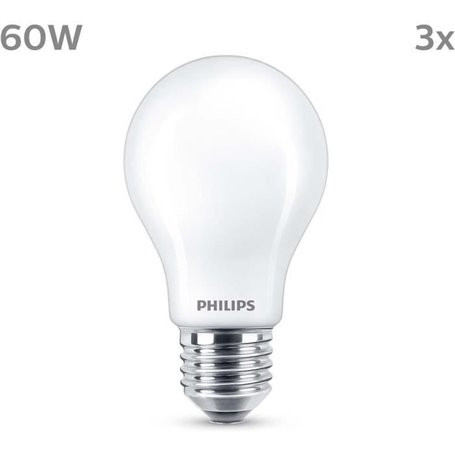 Ampoule LED - PHILIPS - Classic - 60 W - A60 E27 - Blanc chaud - Non dimmable x 3