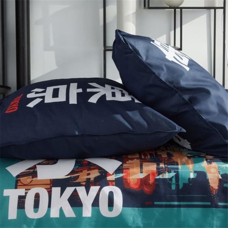 Image secondaire de Parure de lit - TODAY - JAVA - 2 personnes - 240x220 cm - Coton - Imprimé Tokyo - Turquoise