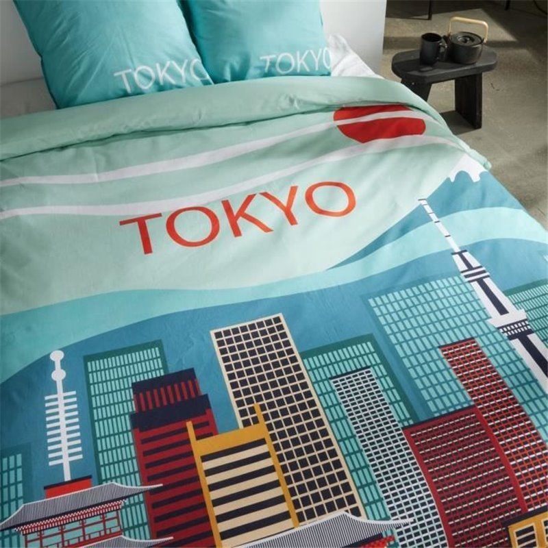 Image secondaire de Parure de lit - TODAY - JAVA - 2 personnes - 240x220 cm - Coton - Imprimé Tokyo - Bleu