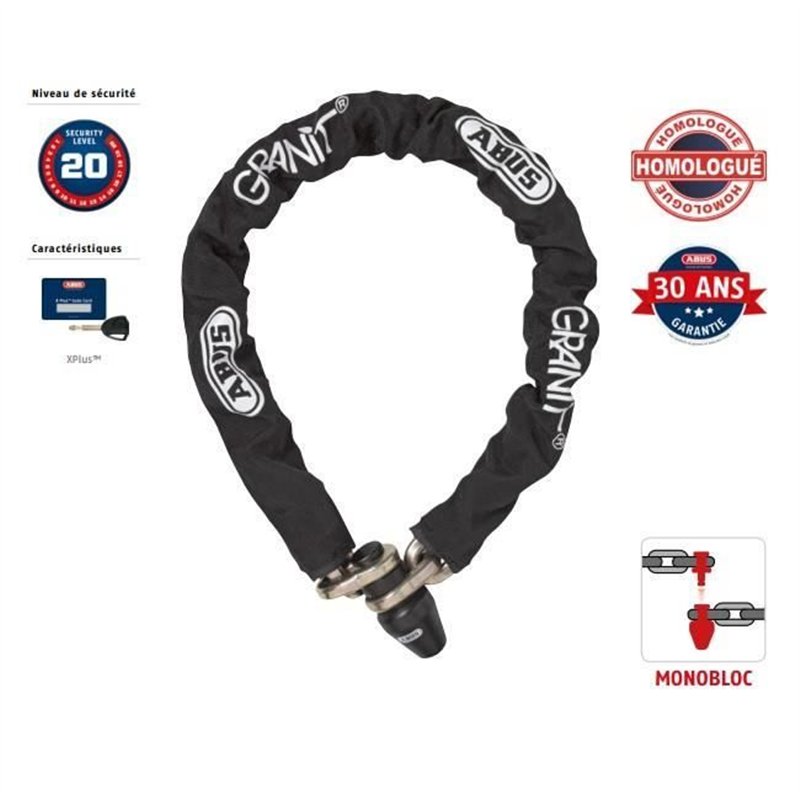 Image secondaire de l'Antivol de chaîne monobloc - ABUS - 1480/120 - Maillons 14 mm - Gainage tissu - Cylindre XPlus