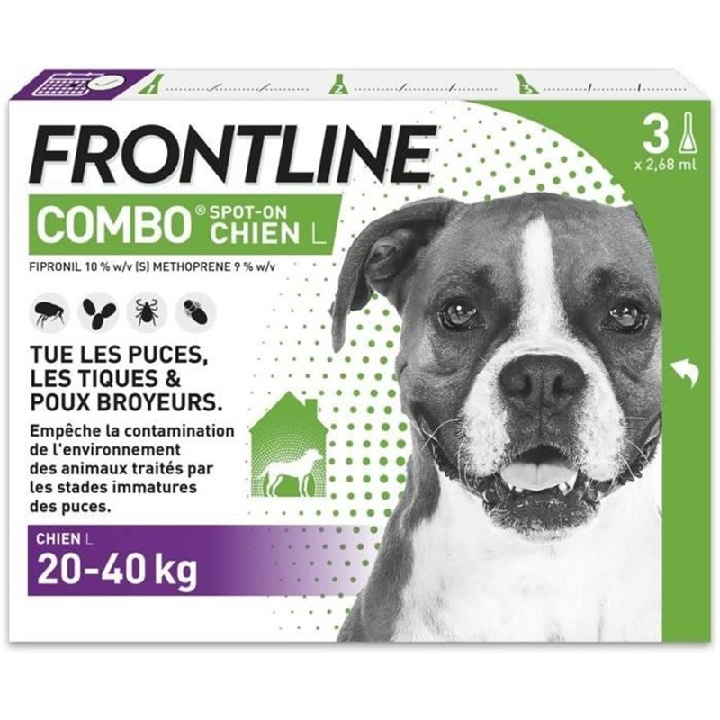 FRONTLINE 3 Pipettes antiparasitaires COMBO Chien - 20-40 kg - Puces, tiques, poux broyeurs
