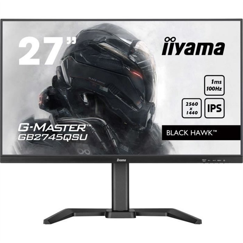 Écran PC - IIYAMA - GB2745QSU-B2 - 27 QHD - IPS - 100Hz - 1ms - HDMI/DP/USB HUB - Pied réglable + Pivot - Haut-parleurs - Noir