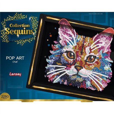 Kit loisir créatif - LANSAY - Collection Sequins - Pop art chat - Des 14 ans
