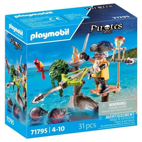 PLAYMOBIL 71795 Pirate avec arbalete et poissons a viser, 31 pieces, Des 4 ans