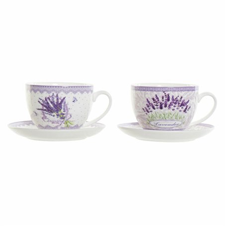 Tasse avec sous-tasse DKD Home Decor Lavande (220 ml) (2 pcs)