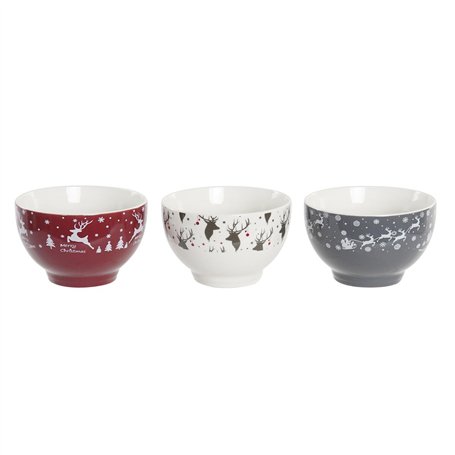 Bol DKD Home Decor Porcelaine Rouge Gris Blanc Renne (500 ml) (3 Unités)