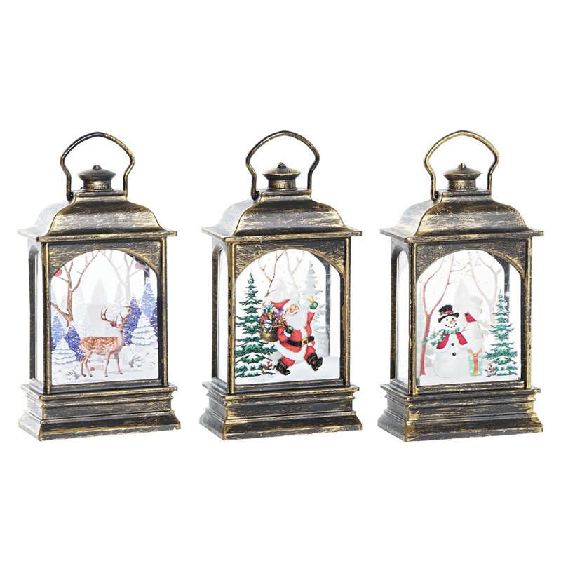 Décoration lumineuse DKD Home Decor Noël Noir Doré (7 x 4 x 13,5 cm) (3 Unités)