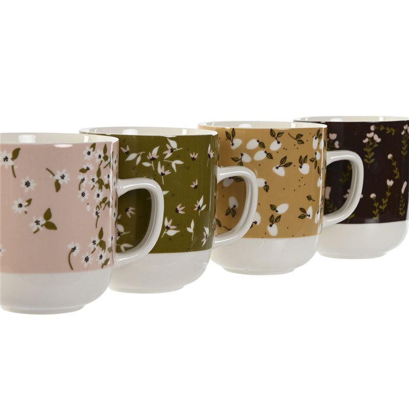 Image secondaire de Tasse mug DKD Home Decor Marron Vert Rose Moutarde Porcelaine 380 ml (4 Unités)