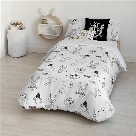 Housse de Couette Looney Tunes Looney B&W Blanc black 140 x 200 cm