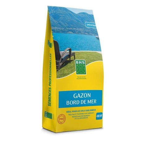 Gazon - BHS - Gazon Bord de Mer 10kg | Résistant vent, sécheresse, salinité | Beau gazon d'été, esthétique et robuste.