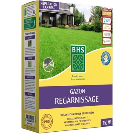 Gazon Regarnissage Terrain Sec - BHS - 3kg | 150 m² | Résistant et durable, avec excellente pérennité et tolérance aux piétineme