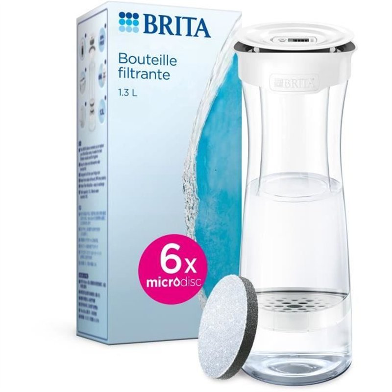 Bouteille filtrante - BRITA - Blanc Graphite - 1,3L - 6 filtres MicroDisc - Compatible lave-vaisselle