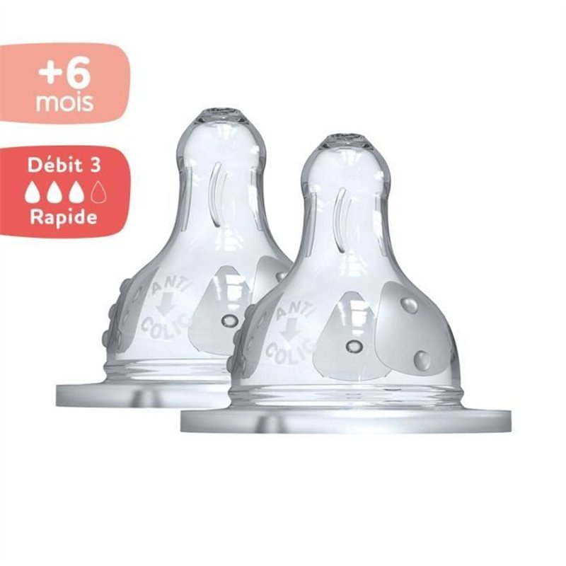 Image secondaire de Dodie Biberon Initiation+ Anti-Coliques 3 Vitesses Tétine Ronde Col Large Débit 3 +6m 2 tétines