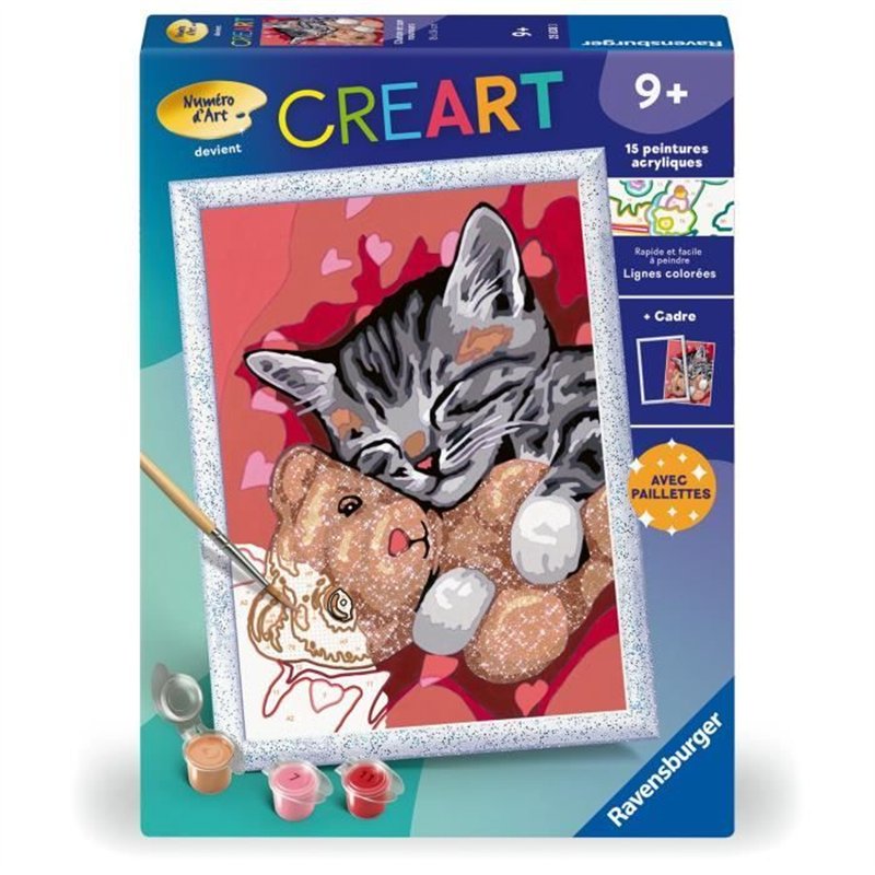 CreArt Kids 18x24cm Chaton et son nounours, Kit de peinture par numéros Numéro d'Art, Des 9 ans, 25838, Ravensburger