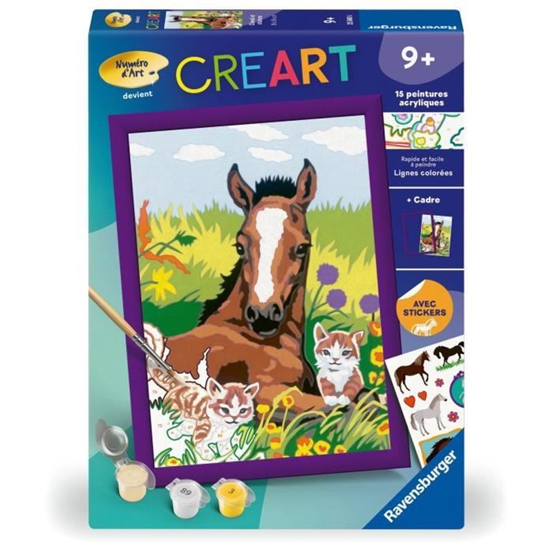CreArt Kids 18x24cm Cheval et chatons, Kit de peinture par numéros Numéro d'Art, Des 7 ans, 25840, Ravensburger