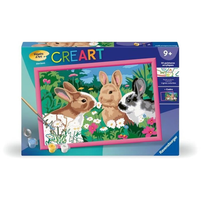 CreArt Kids 31x21cm Lapins dans le pré, Kit de peinture par numéros Numéro d'Art, Des 9 ans, 25847, Ravensburger