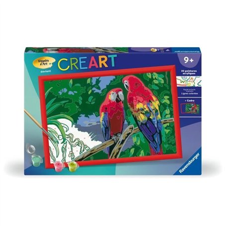 CreArt Kids 31x21cm Perroquets, Kit de peinture par numéros Numéro d'Art, Des 7 ans, 25854, Ravensburger