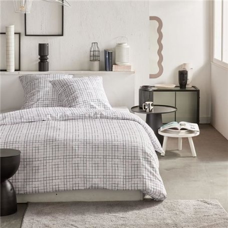 Parure de lit - TODAY Crazy - Imprimé Carreaux - 2 personnes - 220 x 240 cm - Blanc