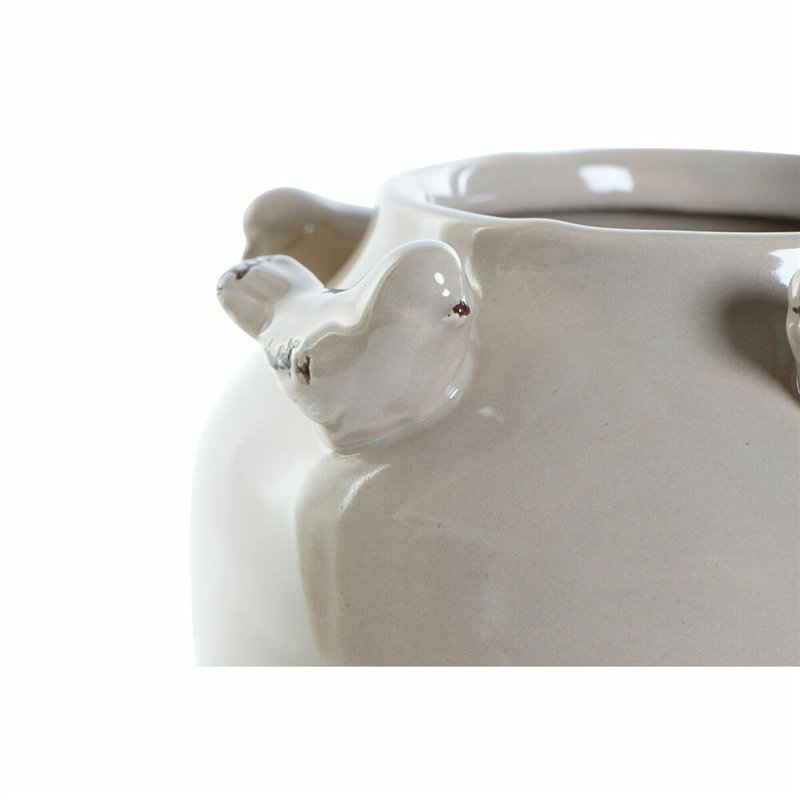 Image secondaire de Vase DKD Home Decor Porcelaine Gris Beige Oiseaux Shabby Chic (15 x 15 x 13,5 cm) (2 Unités)