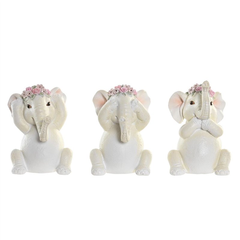 Figurine Décorative DKD Home Decor Eléphant Rose Blanc Résine (6 x 6,5 x 10 cm) (3 Unités)