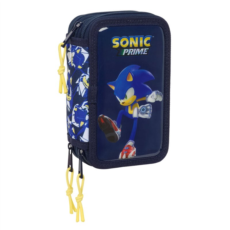 Pochette à crayons triple Sonic City Bleu 12,5 x 19,5 x 5,5 cm 37 Pièces
