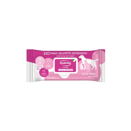 Lingettes humides pour animaux domestiques Inodorina Aloe Vera 110 Unités