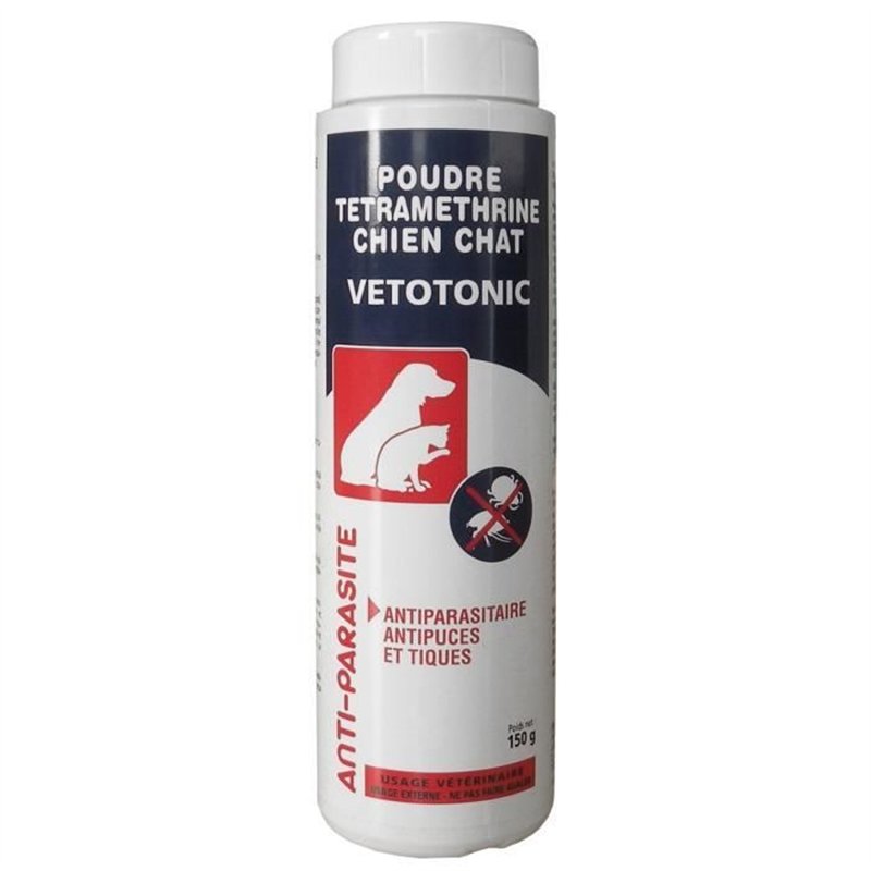 Poudre Anti-puces et tiques tétraméthrine - VETOCANIS - Pour Chien et Chat