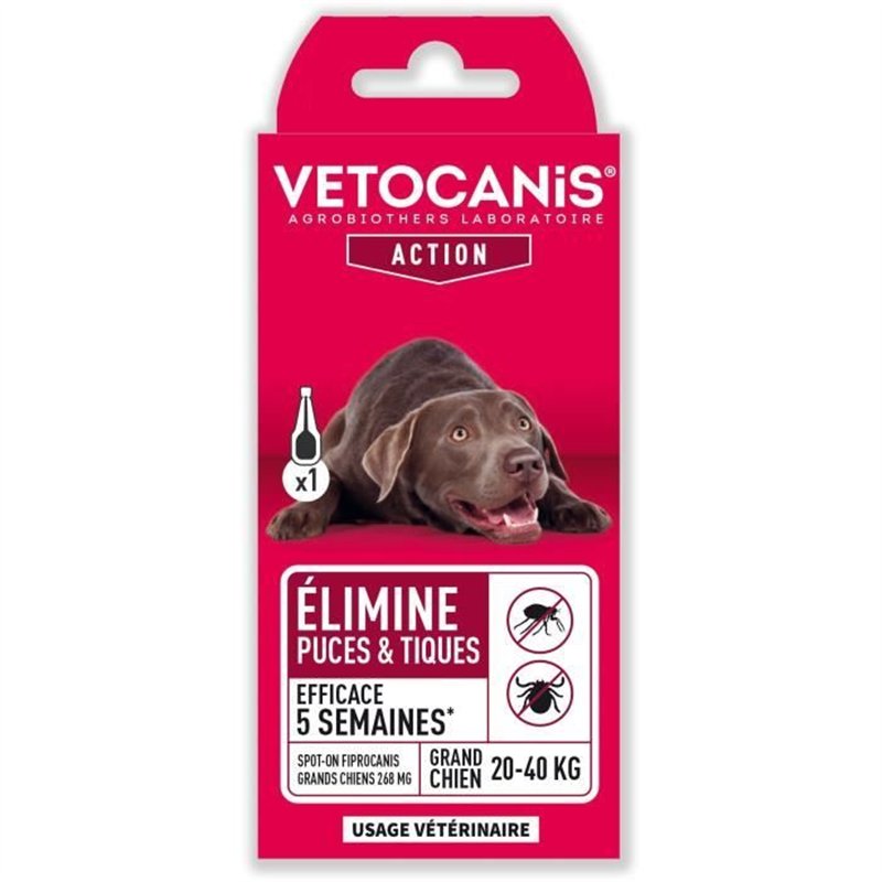 Pipette Anti-puces - VETOCANIS - Traitement et Protection - Antiparasitaire Grand Chien 20-40 kg
