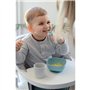 BEABA, Coffret repas Silicone Bébé, Avec Ventouse, Anti-dérapant, 4 Pieces, Assiette + Bol+ Verre + Cuillere, Jungle