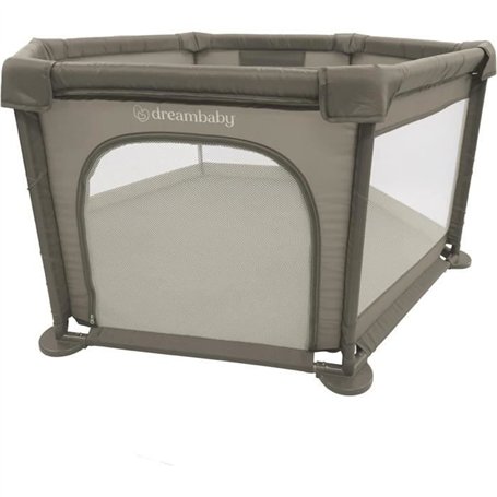 Parc Explore - DREAMBABY - 6 côtés avec base en tissu et cadre rembourré - Ø 1,40 m - H 70 cm - Taupe