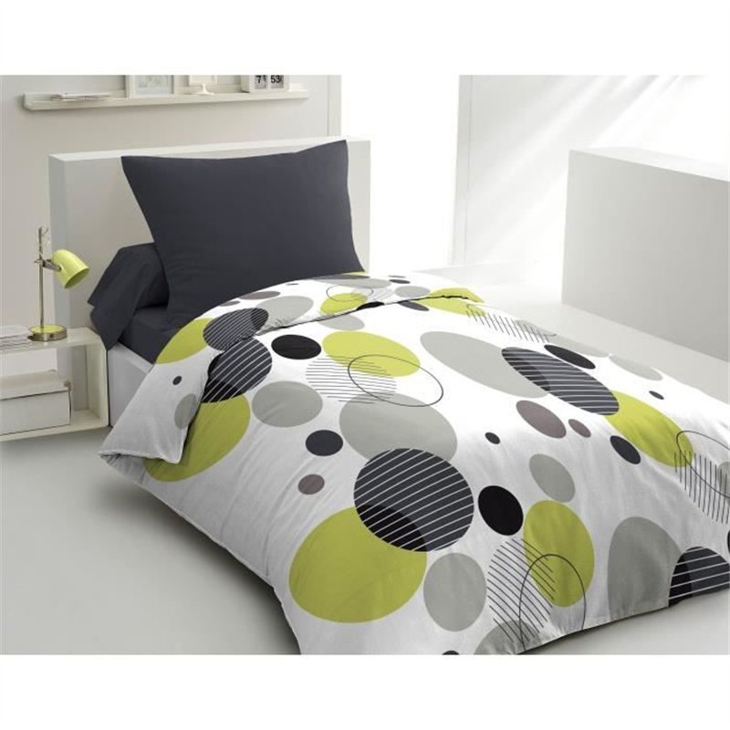 Parure de lit microfibre - HOME LINGE PASSION - BULLES DE REVE - Housse 140 x 200 cm + 1 taie d'oreiller 63 x 63 cm - Gris