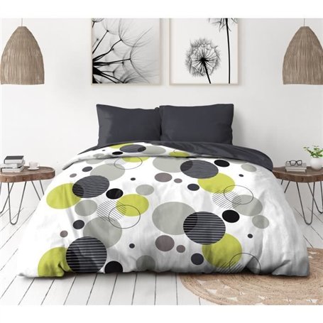 Parure de lit microfibre - HOME LINGE PASSION - BULLES DE REVE - Housse 240 x 260 cm + 2 taies d'oreiller 63 x 63 cm - Gris