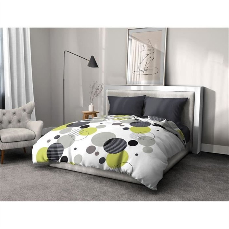 Image secondaire de Parure de lit microfibre - HOME LINGE PASSION - BULLES DE REVE - Housse 240 x 260 cm + 2 taies d'oreiller 63 x 63 cm - Gris