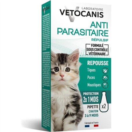 Anti-puces - VETOCANIS - Efficace 2 x 1 Mois de Protection pour Chaton, 2 pipettes
